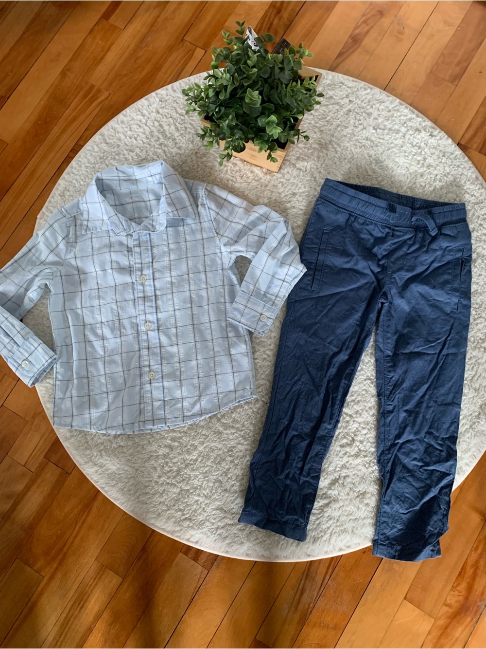 Carter's Light Blue and White Plaid Button-Down Shirt & Matching Pants Set